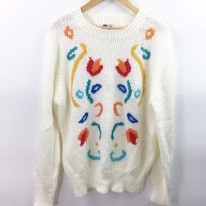 Vintage Tunic Sweater Cream Floral Large